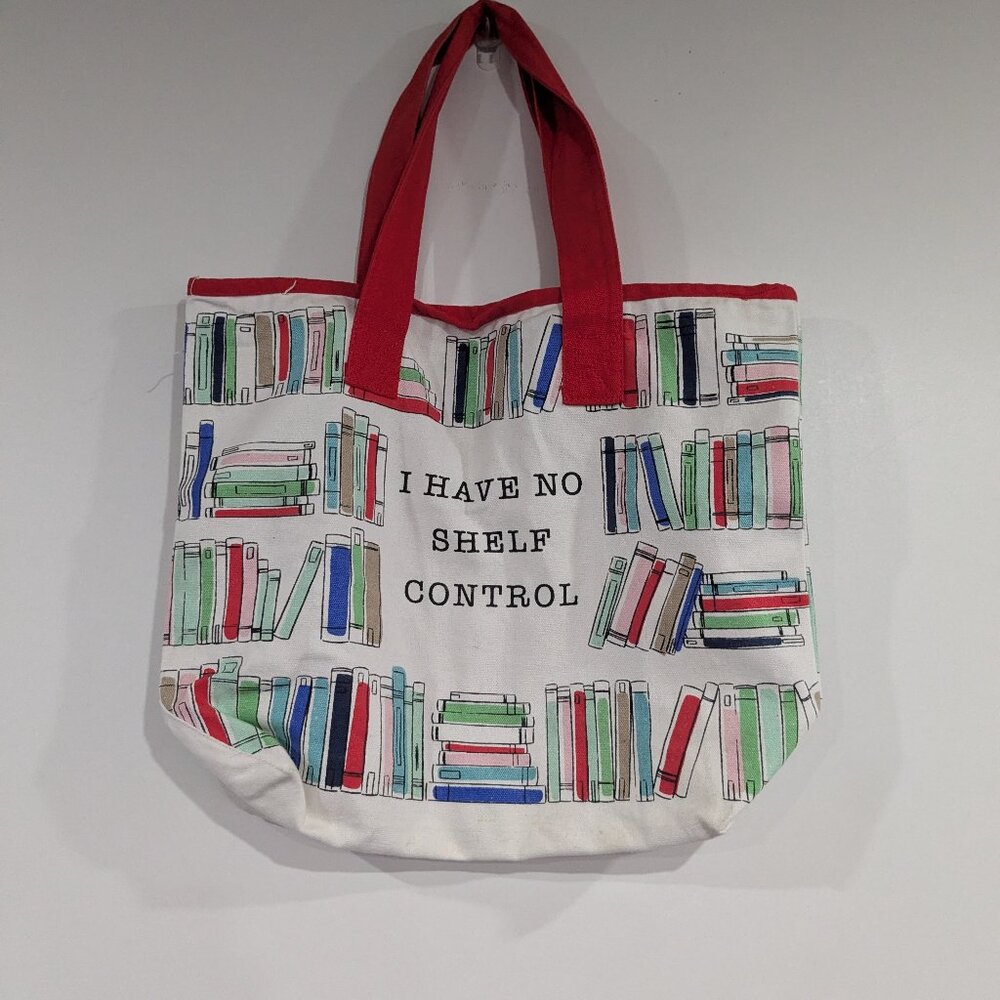 Indigo "I have no shelf control" Canvas Tote Bag White Red